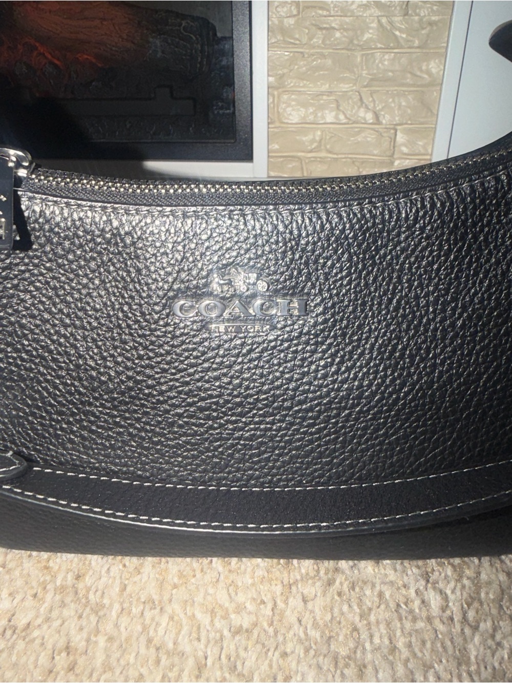 Coach Black Pebbled Leather Shoulder Bag with Silver Chain - Picture 2 of 5